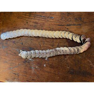 Vintage 80s Silver Disc Elastic Belt, disco glam rock